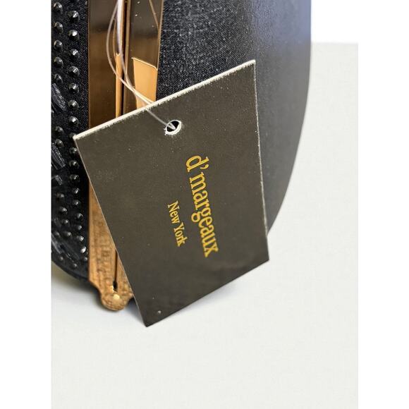 d’margeaux Black Chevron Clutch Purse | Gold Frame Handle Evening Holiday Bag - Picture 5 of 6